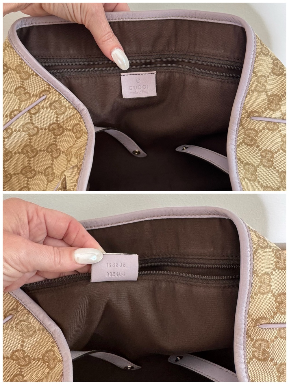Authentic Gucci GG Monogram Canvas Princy Tote Beige Purple Leather Shoulder Bag - Picture 15 of 16